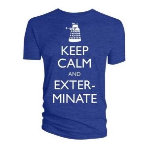Doctor Who - Keep Calm & Exterminate Mens X-Large T-Shirt - Blue