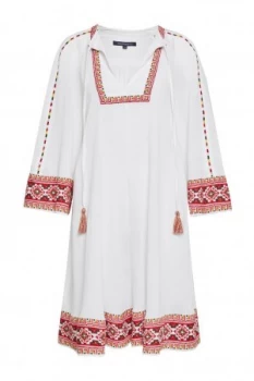 French Connection Adanna Crinkle Embroidered Smock Dress White