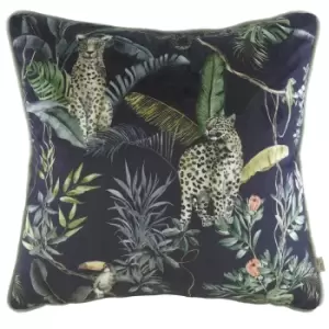 Jungle Leopard Cushion Petrol, Petrol / 43 x 43cm / Polyester Filled