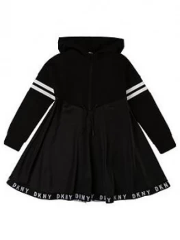 DKNY Girls Hooded Logo Tape Sweat Dress, Black, Size 10 Years, Women