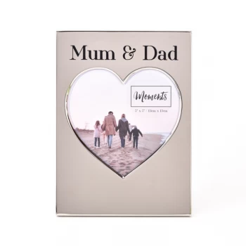 Moments Silver Heart Frame 5" x 5" - Mum & Dad