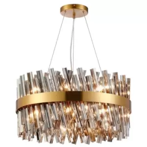 Luminosa Kalih 18 Light G9, Ceiling Pendant Round, Brass, Smoke Item Weight: 16.81kg