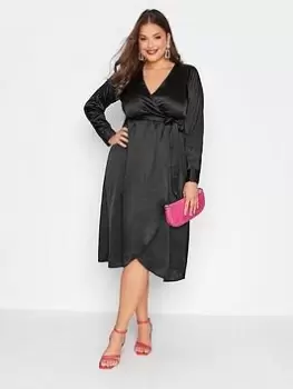 Yours Satin Wrap Dress Black, Size 22-24, Women