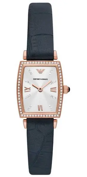 Emporio Armani AR11469 Womens Silver Dial Black Leather Watch