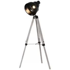 Homcom Industrial Tripod Base Cone Floor Lamp Wood Legs Metal Shade Power Switch