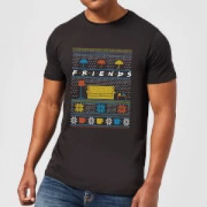 Friends Sofa Knit Mens Christmas T-Shirt - Black - S