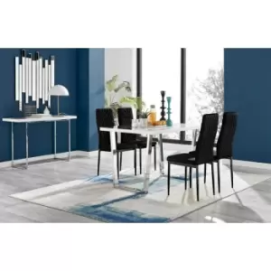 Furniturebox UK - Furniturebox Kylo White High Gloss Dining Table & 4 Black Velvet Milan Dining Chairs With Black Legs