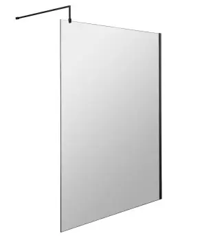 Nuie 1400mm Wetroom Screen With Support Bar - Matt Black