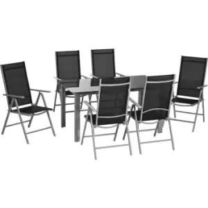 Outsunny - 7 Piece Garden Dining Set, Outdoor Table and 6 Chair, Aluminium Frame - Black