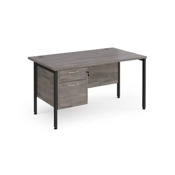 Maestro 25 straight desk 1400mm x 800mm with 2 drawer pedestal - Black H-frame leg, grey oak top