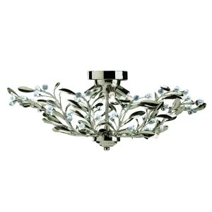 6 Light Flush Multi Arm Ceiling Light Antique Brass, Crystal, G9