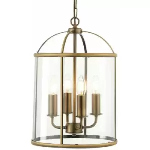 4 Light Hanging Ceiling Pendant Brass & Glass Lantern Shade Lamp Bulb Holder