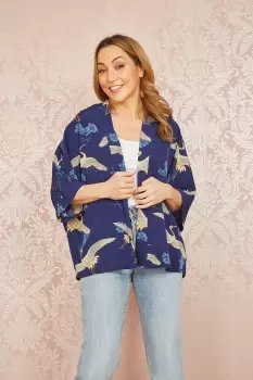 Blue Crane Print Kimono