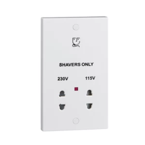 KnightsBridge White Dual Voltage 115/230V Shaver Socket With Neon