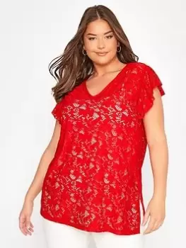 Yours Lace Floral Tshirt, Red, Size 18, Women