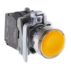 XB4BW35M5, PB Illuminated 240VAC Yellow LED1NO/1NC