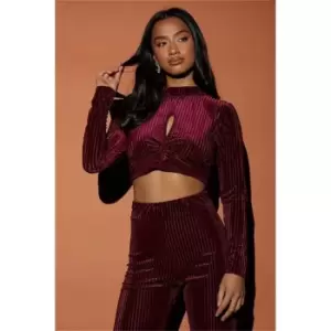 I Saw It First Red Petite Twist Front Cut Out Velvet Rib Crop Top - Red