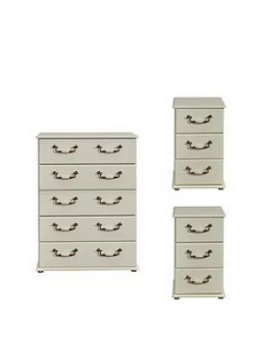 Swift Broadway Ready Assembled 3 Piece Package - 5 Drawer Chest And 2 Bedside Chests