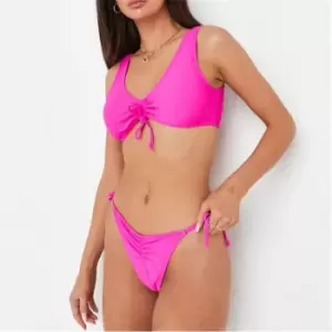 Missguided Ruched Tie Side Thong Bikini Bottoms - Pink