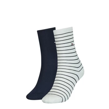 Tommy Bodywear Hilfiger Stripe Crew Socks 2 Pack Ladies - White