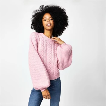 Jack Wills Delilah Crew Neck Cable Knitted Jumper - Pink