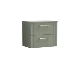 Nuie Deco 600mm Wall Hung 2 Drawer Vanity & Worktop - Satin Reed Green