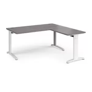 TR10 desk 1600mm x 800mm with 800mm return desk - white frame and grey oak top