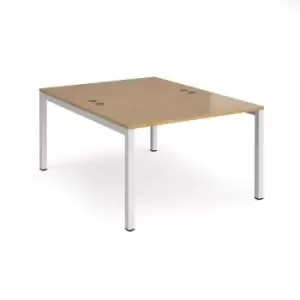 Bench Desk 2 Person Rectangular Desks 1200mm Oak Tops With White Frames 1600mm Depth Connex