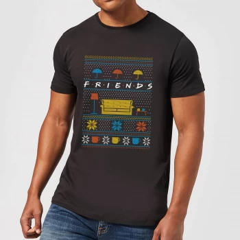 Friends Sofa Knit Mens Christmas T-Shirt - Black - 5XL