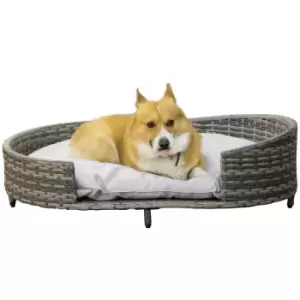 Pawhut Raised Wicker Pet Bed With Soft Cushion