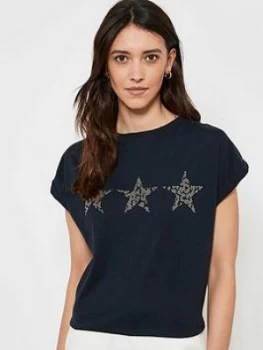 Mint Velvet Studded Star Trio T-Shirt - Navy , Dark Blue, Size XS, Women