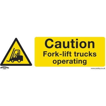 SS44V10 Warning Safety Sign - Caution Fork-Lift Trucks - Self-Adhesive Vinyl - Pack of 10 - Sealey