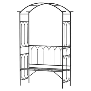 Outsunny Garden Metal Arch Bench Outdoor Patio Rose Trellis Arbour Pergola for Climbing Plant Vintage Classic Black 115L x 50W x 203H cm