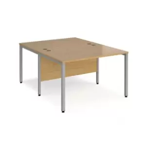 Office Desk 2 Person Rectangular Desk 1200mm Oak Tops With Silver Frames 1600mm Depth Maestro 25