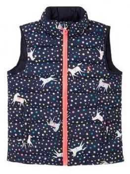 Joules Girls Unicorn Reversible Gilet - Navy, Size 7-8 Years, Women