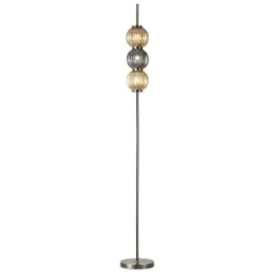 Luminosa Floor Lamp, 3 x G9, Antique Brass, Smoked & Amber Glass