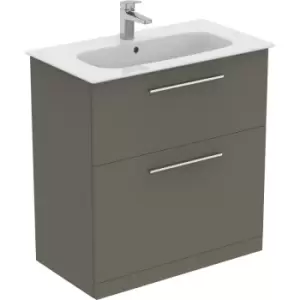 Ideal Standard i. life A Double Drawer Floor Standing Unit with Basin Matt 800mm with Brushed Chrome Handles in Quartz Grey