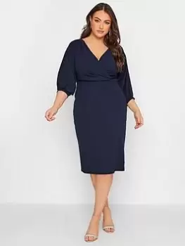 Yours Curve Pleat Drop Shoudler Wrap Dress - Blue Size 18, Women