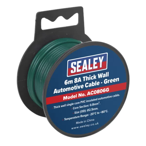 Genuine SEALEY AC0806G Automotive Cable Thick Wall 8A 6mtr Green