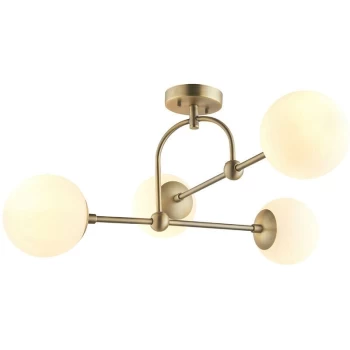 Merano Cosenza 4 Light Ceiling Semi Flush Matt Antique Brass Plate & Opal Glass