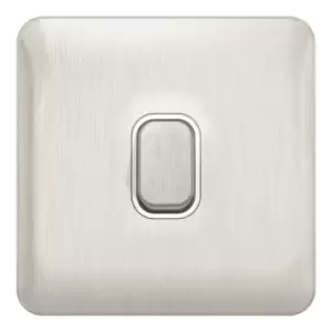 Schneider Electric Lisse Screwless Deco - Single 2 Way Light Switch, 10AX, GGBL1012WSS, Stainless Steel with White Insert