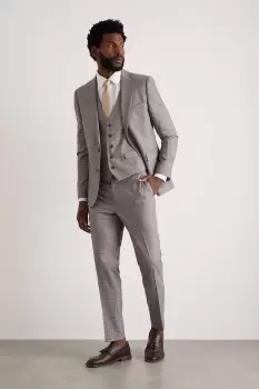 Mens Skinny Fit Grey Fine Check Suit Trousers