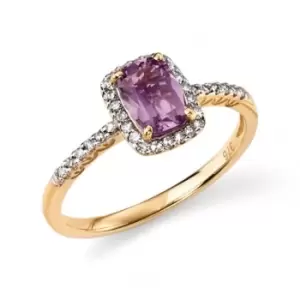 Elements 9ct Yellow Gold And Amethyst Cushion Ring GR281M