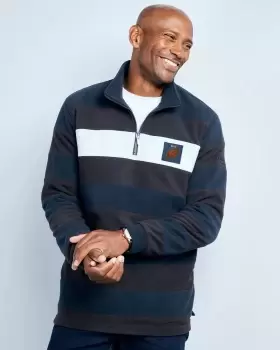 Cotton Traders Mens Half Zip Stripe Fleece Top in Blue