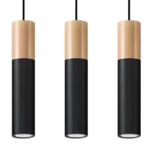 Pablo Triple Hanging Pendant Light Black, Natural Wood GU10