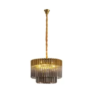 Poland Ceiling Pendant Round 8 Light E14, Brass, Smoke Sculpted Glass Item Weight: 17.3kg