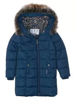 Barbour Girls Rosoman Quilt Faux Fur Hood Coat - Navy, Size 12-13 Years, Women