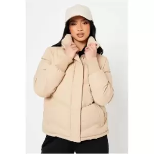 I Saw It First Camel Petite High Neck Puffer Coat - Brown