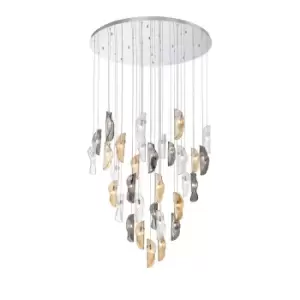 Marilla Ceiling Pendant 6m, 32 Light G9, Polished Chrome, Clear & Amber & Smoked Glass