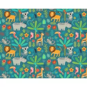 Jungle Animals Blue Wall Mural - 3.5m x 2.8m